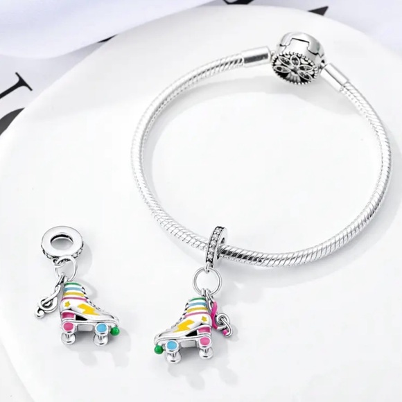 Pandora 925 Sterling Silver Colorful Roller Skate Charm Pendant with Music Note - Picture 13 of 15